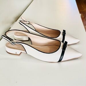 Kate Spade Veranda cream leather slingback flats in with black bows size 6.5